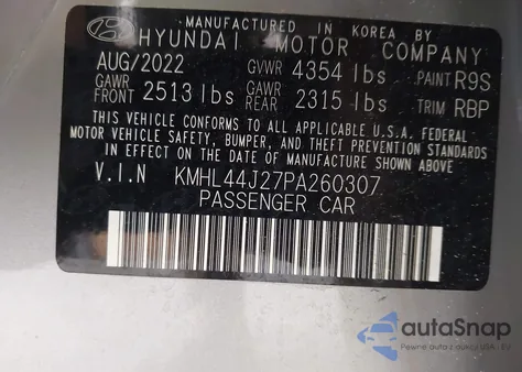 2023 Hyundai Sonata Sel Plus из США, поврежденный, VIN KMHL44J27PA260307